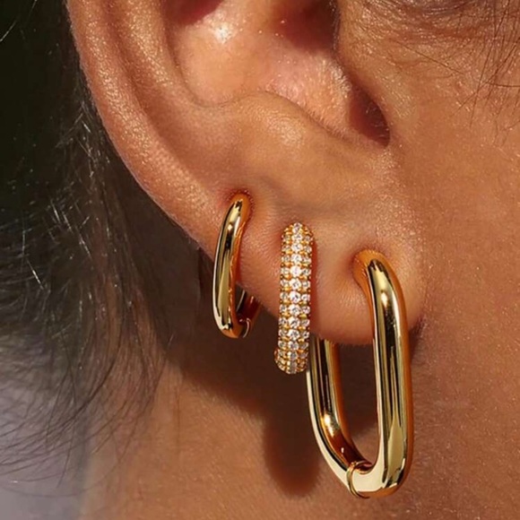 Gold Tone Copper Hoop Earrings with Cubic Zirconia Accent – Statement 3/$30 - Picture 1 of 2